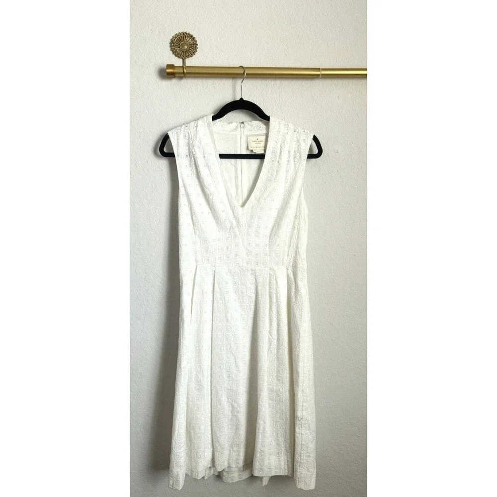 kate spade new york White Eyelet V-Neck Sleeveless A-Line Dress Sz 10
